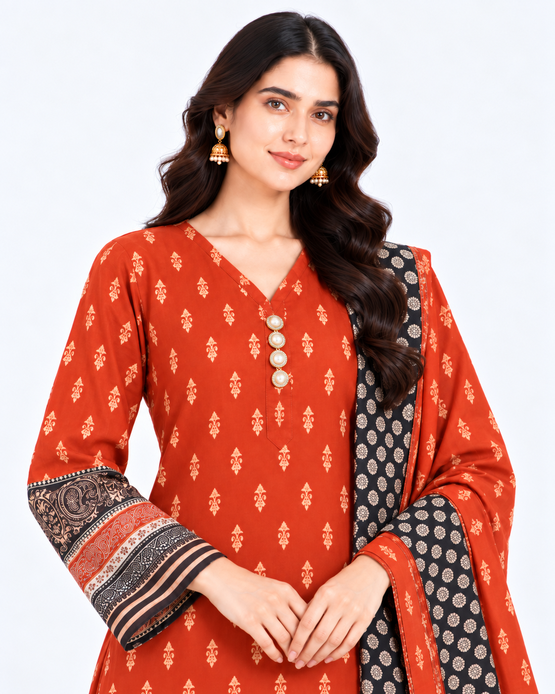 Rust Aura Digital Printed Three Piece