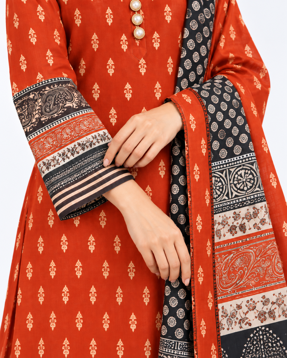 Rust Aura Digital Printed Three Piece