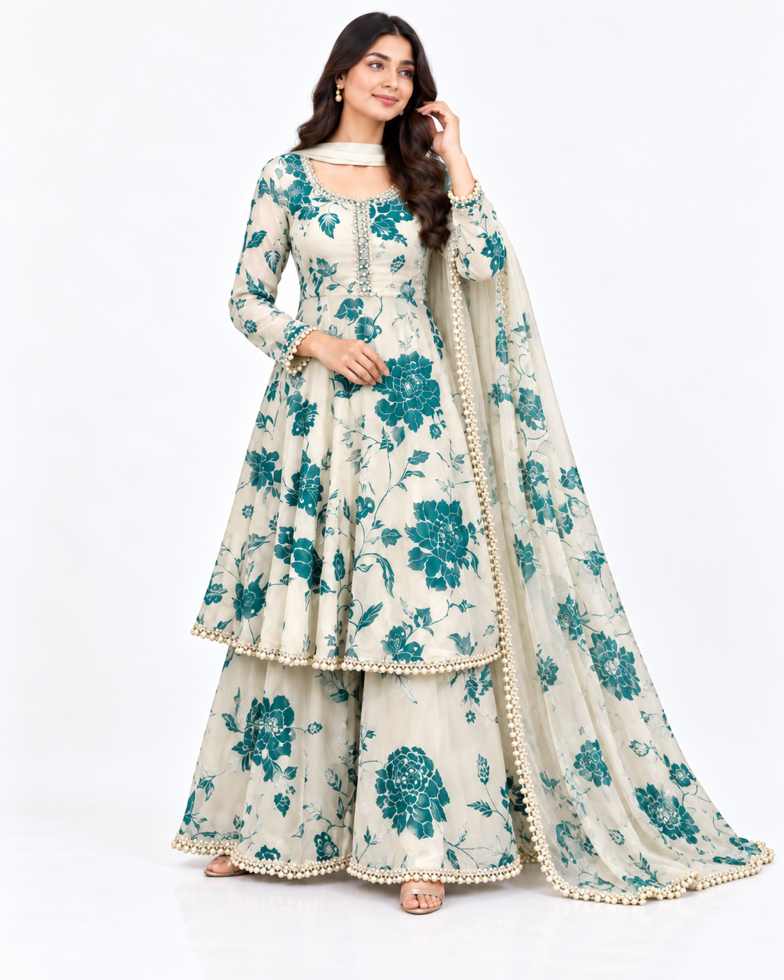 Rose Bloom Cotton Gown Three Piece