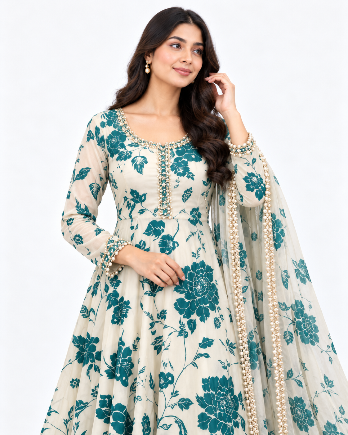 Rose Bloom Cotton Gown Three Piece