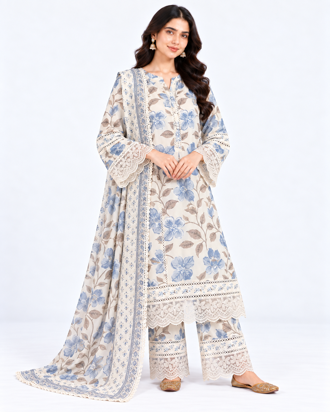 Bloom Cotton Embroidery Three Piece