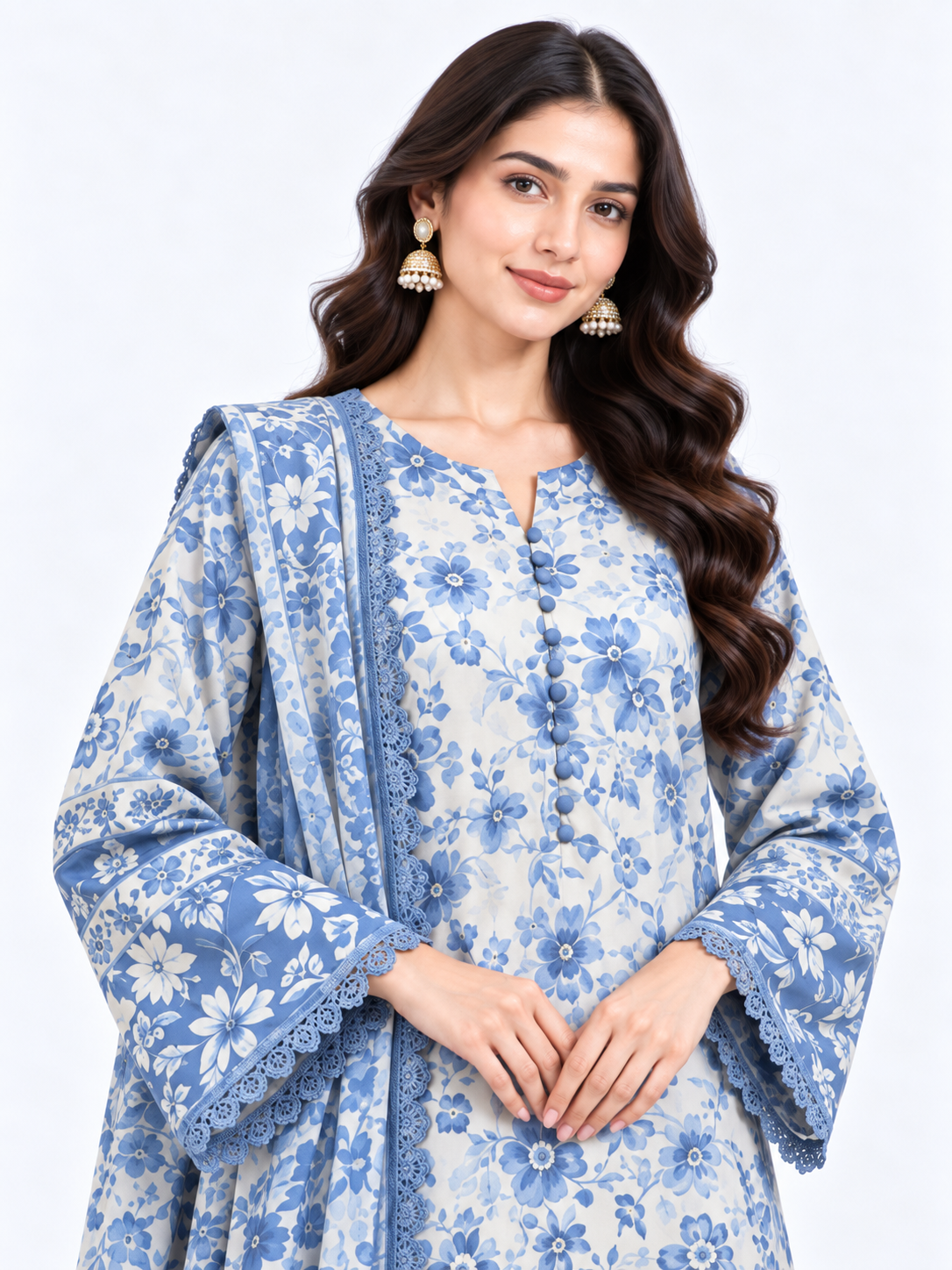 Floral Cotton Embroidery Three Piece