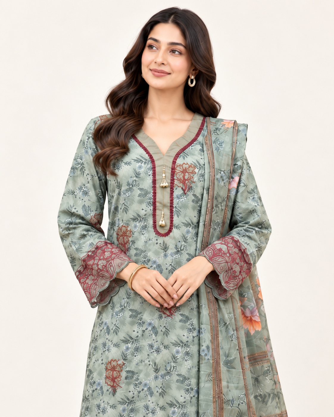 Pakistani Sage Bloom Laser Cut Readymade Three Piece